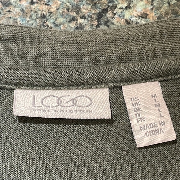 LOGO Lori Goldstein green open cardigan with tie size Medium front pockets - Picture 10 of 11